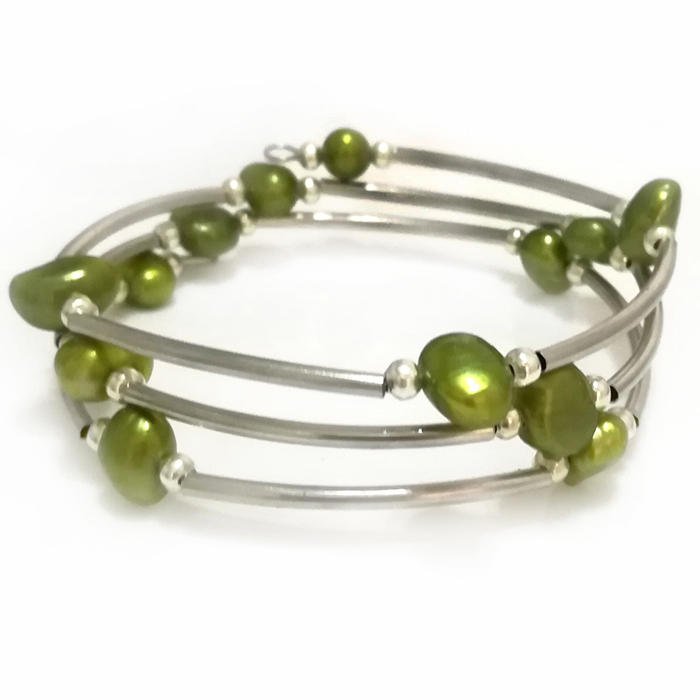 Memory Wire Bracelet - Wholesale 20 inches 8-9mm Olive Green