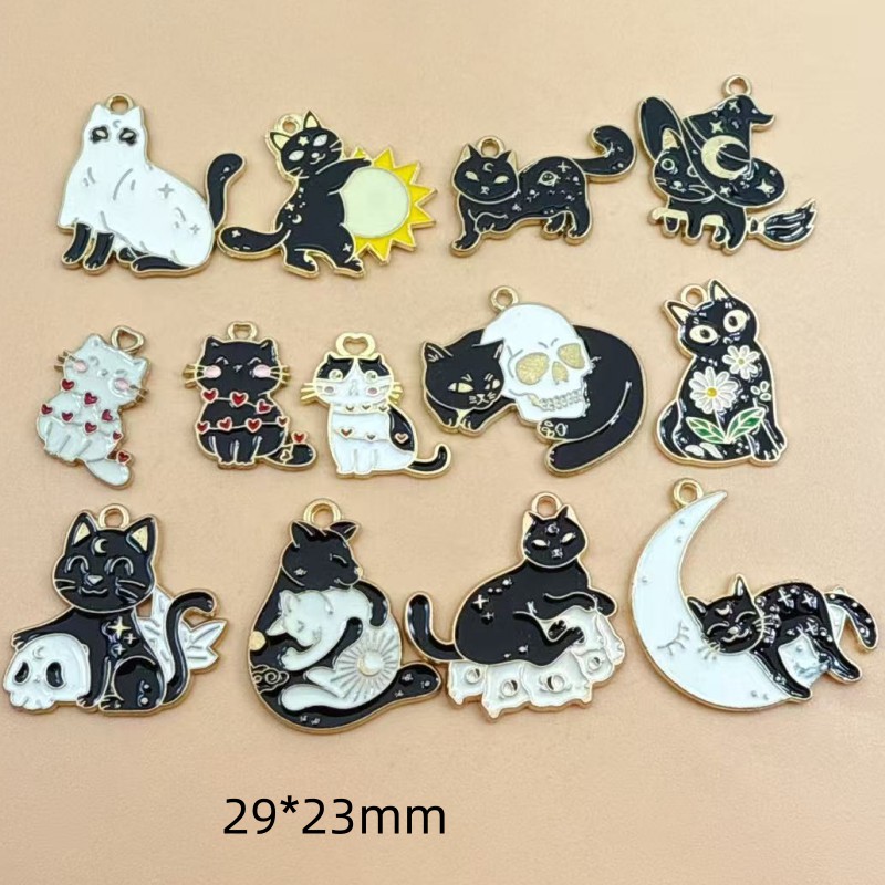Jewelry Making Factory - 10pcs Original Alloy Enamel Black Cat