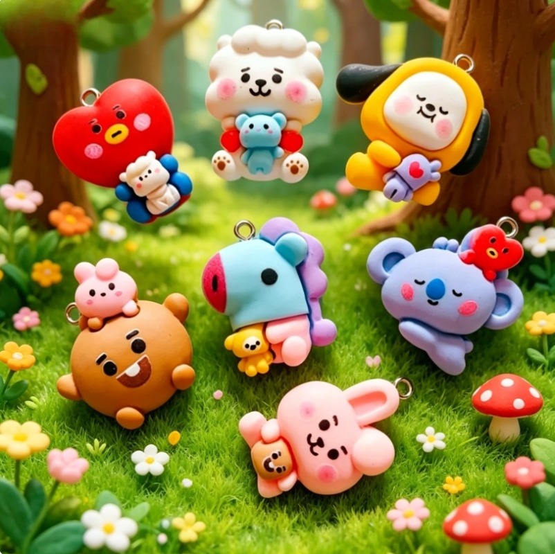 7pcs BT21 Resin Cartoon Charm  - Jewelry Making Parts 评论和价格